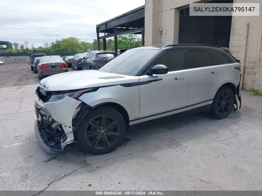 2019 Land Rover Range Rover Velar P250 R-Dynamic Se VIN: SALYL2EX0KA795147 Lot: 39454336