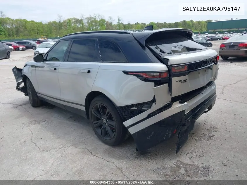 SALYL2EX0KA795147 2019 Land Rover Range Rover Velar P250 R-Dynamic Se