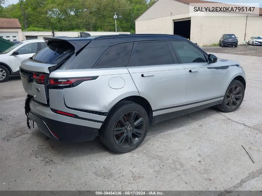 2019 Land Rover Range Rover Velar P250 R-Dynamic Se VIN: SALYL2EX0KA795147 Lot: 39454336