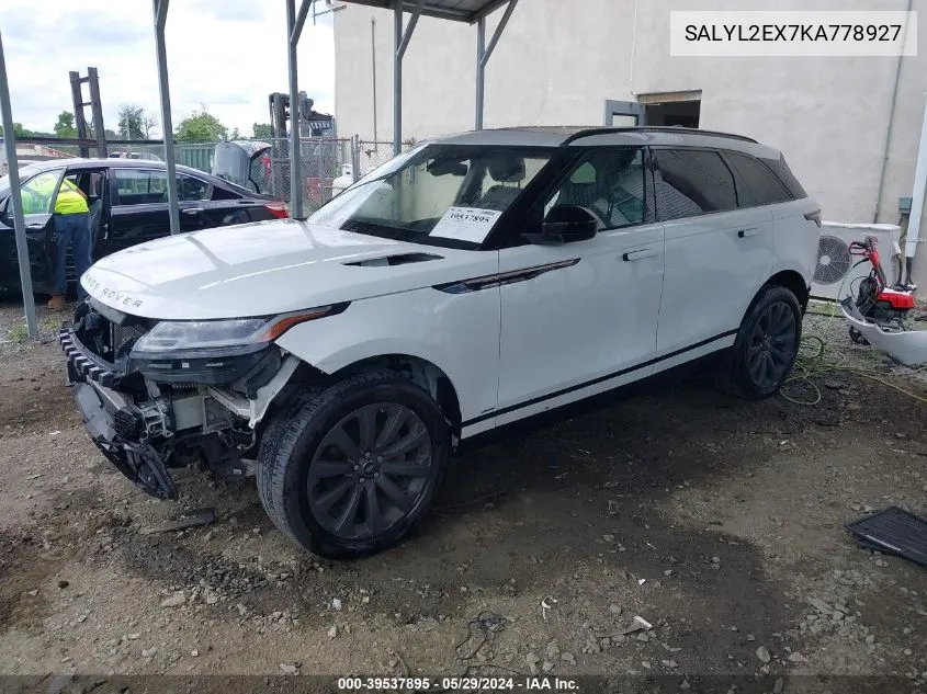 SALYL2EX7KA778927 2019 Land Rover Range Rover Velar P250 R-Dynamic Se