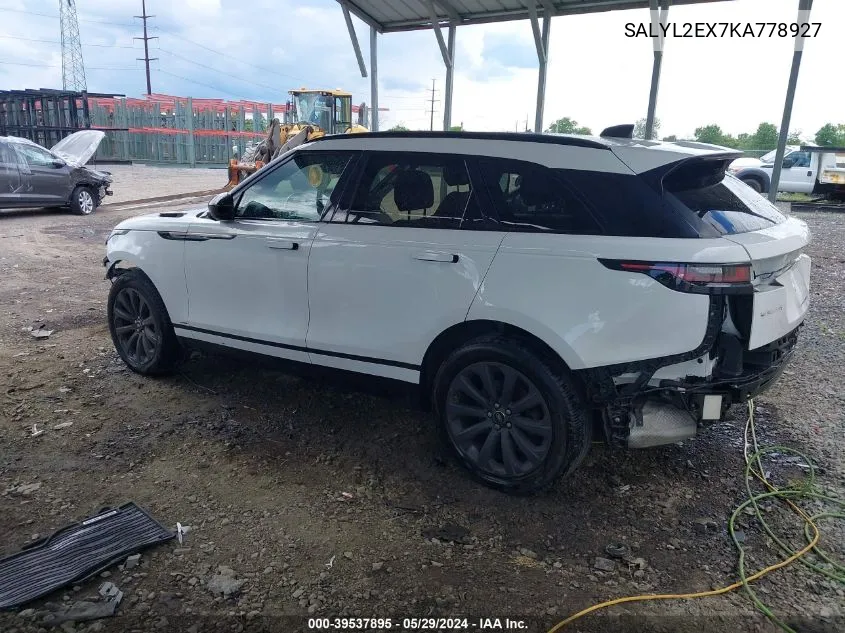 2019 Land Rover Range Rover Velar P250 R-Dynamic Se VIN: SALYL2EX7KA778927 Lot: 39537895