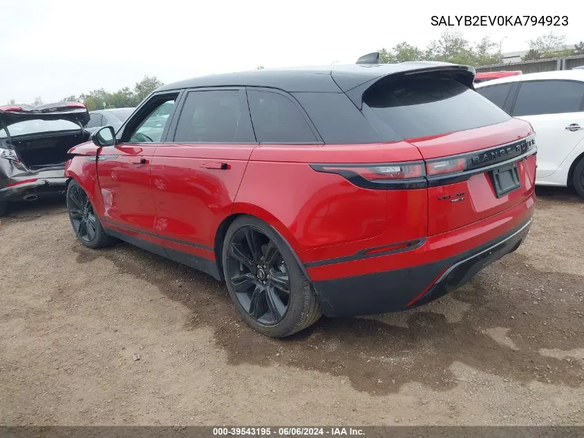 SALYB2EV0KA794923 2019 Land Rover Range Rover Velar P340 S/P380 S