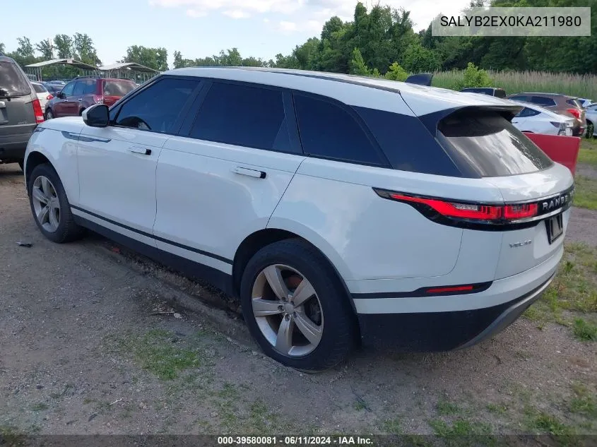 2019 Land Rover Range Rover Velar P250 S VIN: SALYB2EX0KA211980 Lot: 39580081