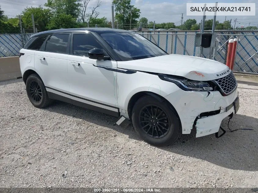 2019 Land Rover Range Rover Velar P250 VIN: SALYA2EX4KA214741 Lot: 39601251