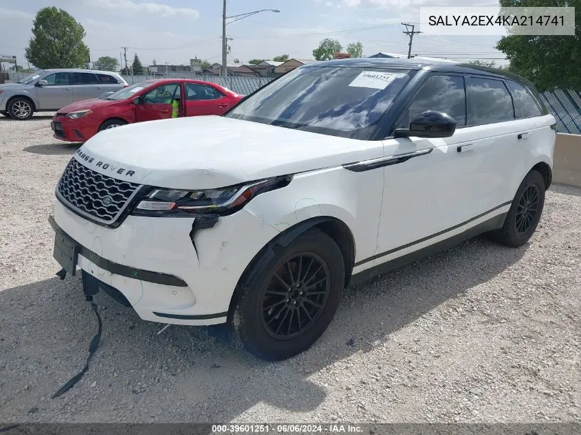 SALYA2EX4KA214741 2019 Land Rover Range Rover Velar P250