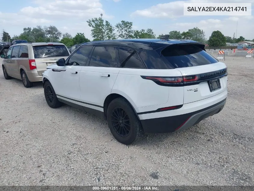 2019 Land Rover Range Rover Velar P250 VIN: SALYA2EX4KA214741 Lot: 39601251