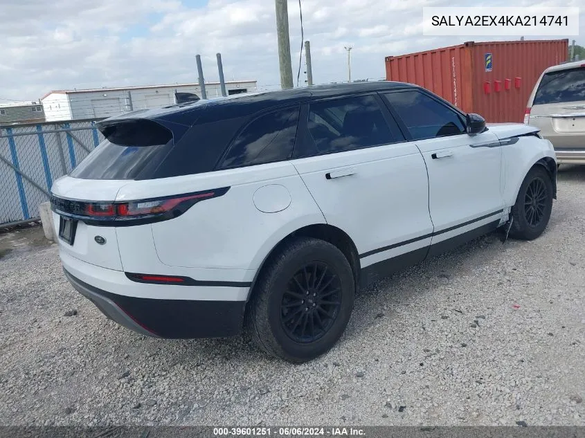 SALYA2EX4KA214741 2019 Land Rover Range Rover Velar P250