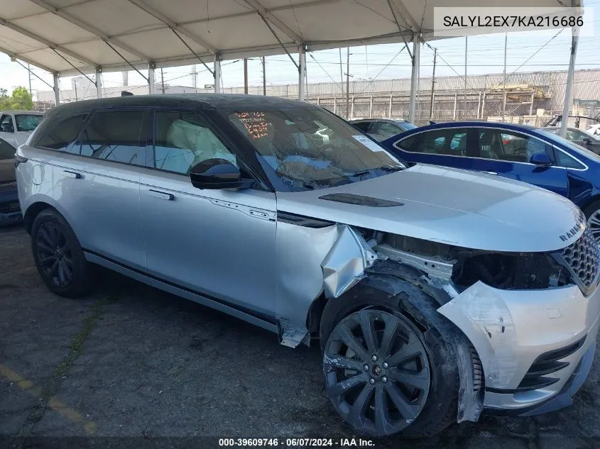 2019 Land Rover Range Rover Velar P250 R-Dynamic Se VIN: SALYL2EX7KA216686 Lot: 39609746