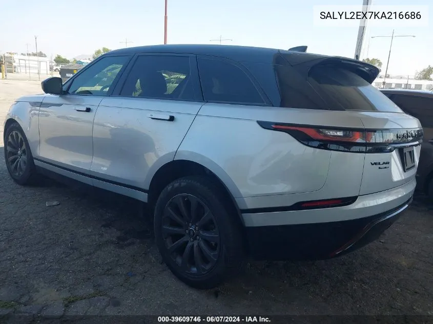 2019 Land Rover Range Rover Velar P250 R-Dynamic Se VIN: SALYL2EX7KA216686 Lot: 39609746