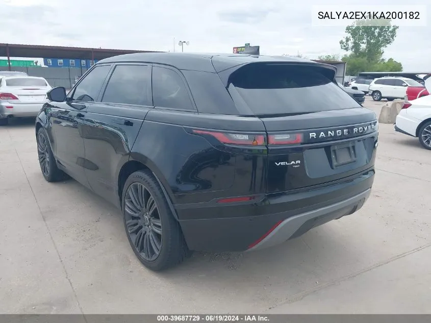 2019 Land Rover Range Rover Velar P250 VIN: SALYA2EX1KA200182 Lot: 39687729