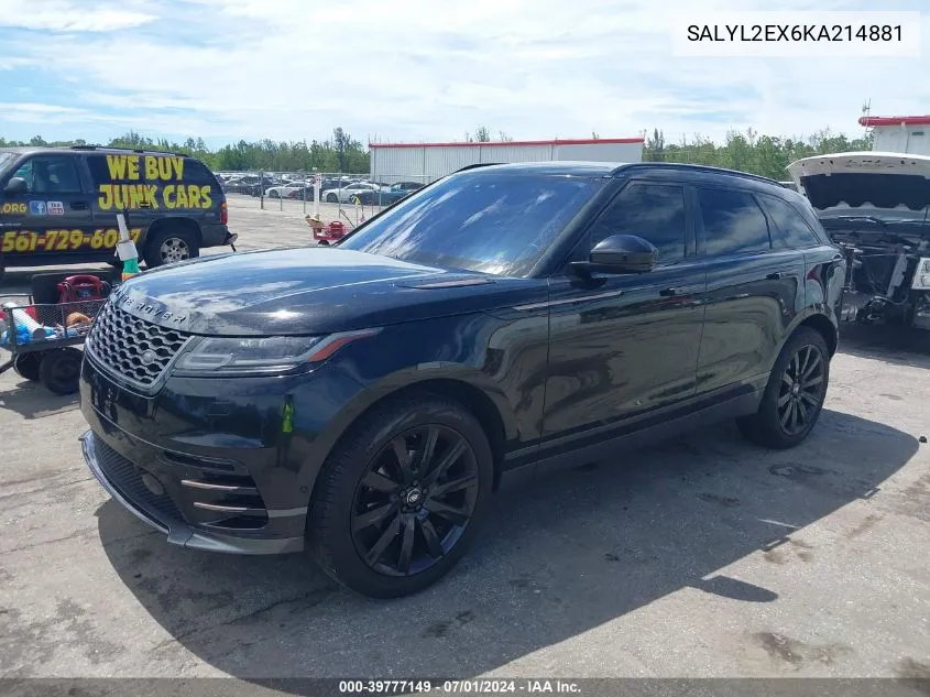 2019 Land Rover Range Rover Velar P250 R-Dynamic Se VIN: SALYL2EX6KA214881 Lot: 39777149