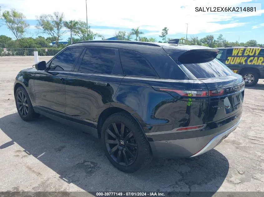 2019 Land Rover Range Rover Velar P250 R-Dynamic Se VIN: SALYL2EX6KA214881 Lot: 39777149