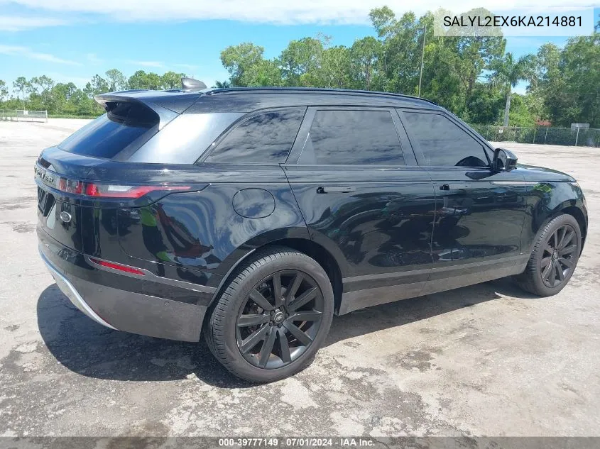 2019 Land Rover Range Rover Velar P250 R-Dynamic Se VIN: SALYL2EX6KA214881 Lot: 39777149