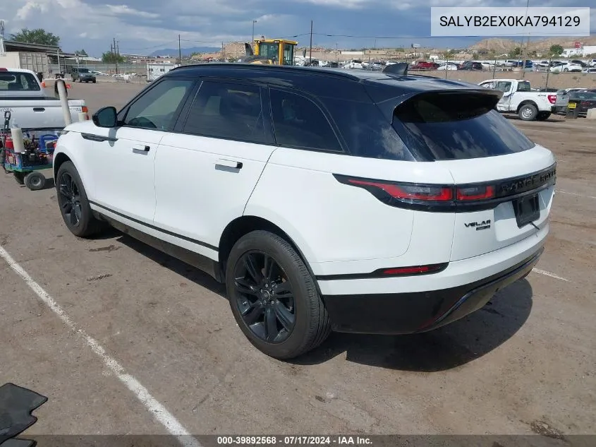 2019 Land Rover Range Rover Velar P250 S VIN: SALYB2EX0KA794129 Lot: 39892568