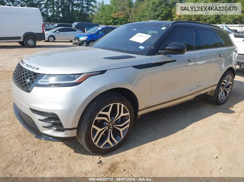 SALYL2EX4KA220470 2019 Land Rover Range Rover Velar P250 R-Dynamic Se