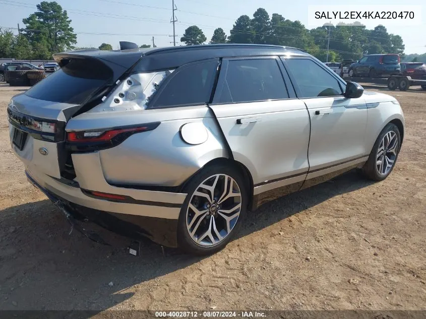 2019 Land Rover Range Rover Velar P250 R-Dynamic Se VIN: SALYL2EX4KA220470 Lot: 40028712