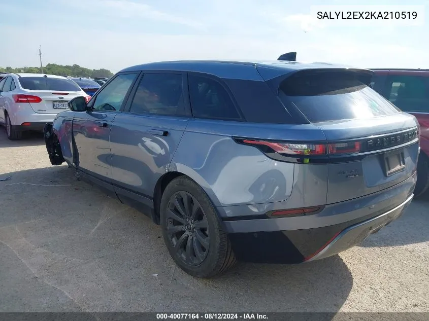 2019 Land Rover Range Rover Velar R-Dynamic Se VIN: SALYL2EX2KA210519 Lot: 40077164