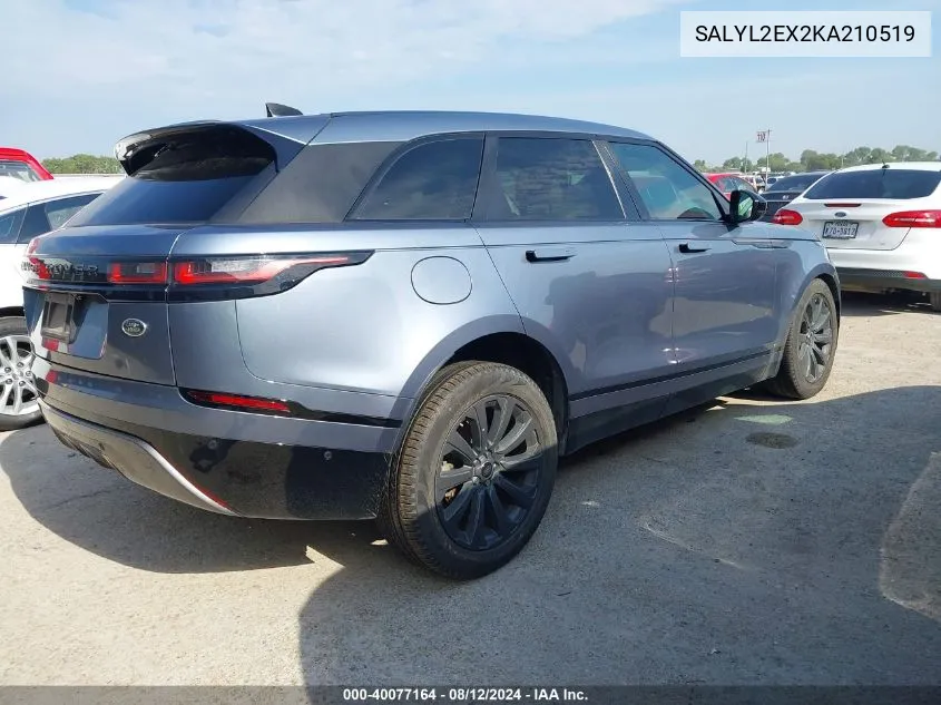 2019 Land Rover Range Rover Velar R-Dynamic Se VIN: SALYL2EX2KA210519 Lot: 40077164