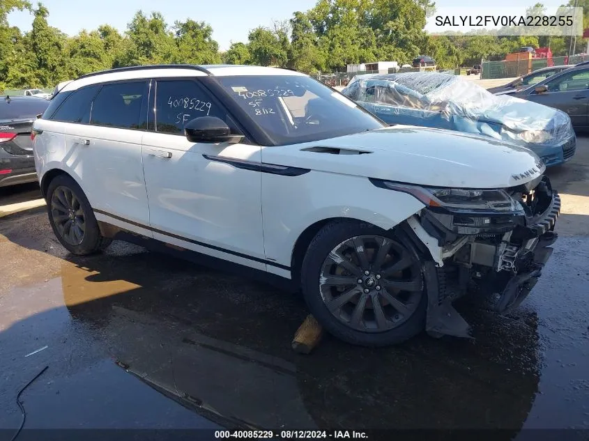 2019 Land Rover Range Rover Velar P340 R-Dynamic Se/P380 R-Dynamic Se VIN: SALYL2FV0KA228255 Lot: 40085229