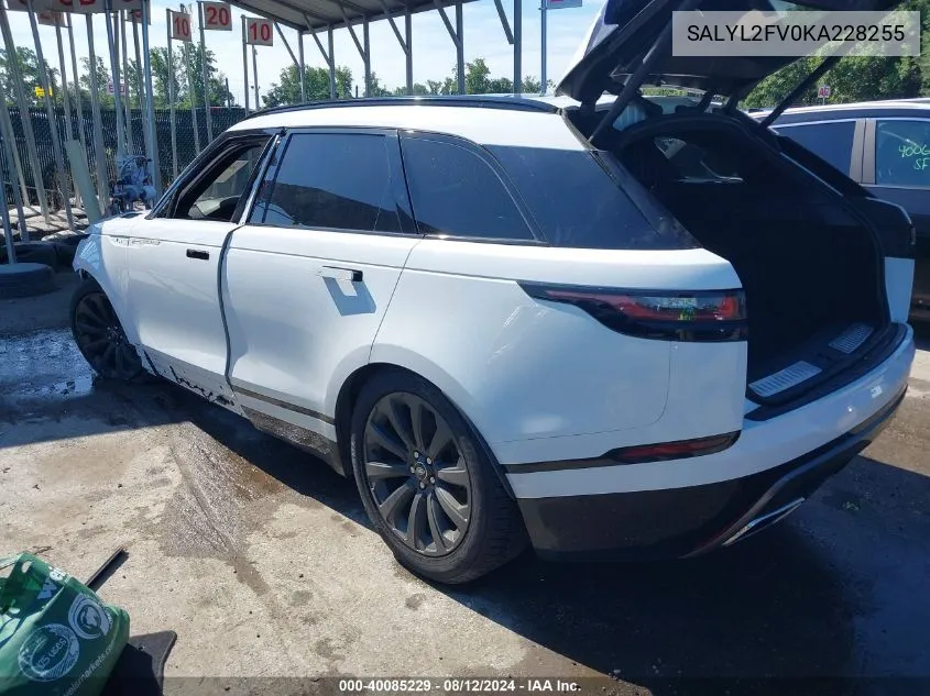 SALYL2FV0KA228255 2019 Land Rover Range Rover Velar P340 R-Dynamic Se/P380 R-Dynamic Se