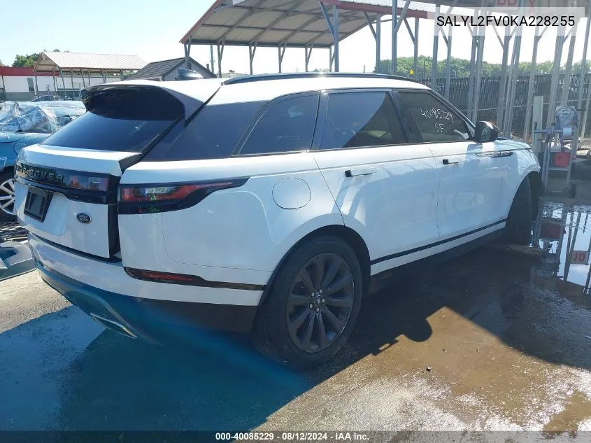 2019 Land Rover Range Rover Velar P340 R-Dynamic Se/P380 R-Dynamic Se VIN: SALYL2FV0KA228255 Lot: 40085229