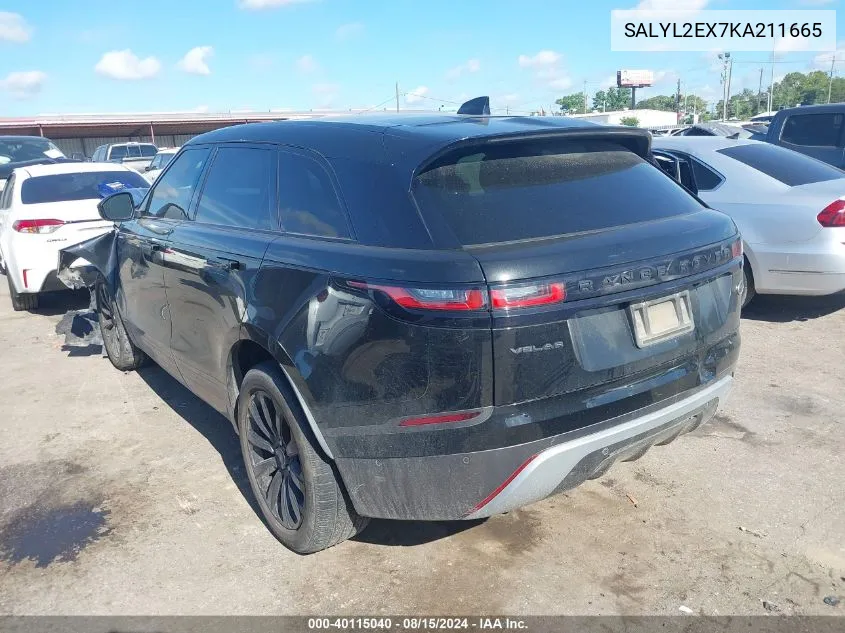 2019 Land Rover Range Rover Velar P250 R-Dynamic Se VIN: SALYL2EX7KA211665 Lot: 40115040