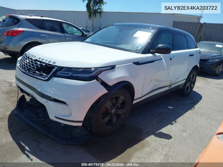 2019 Land Rover Range Rover Velar P250 S VIN: SALYB2EX4KA203722 Lot: 40176219