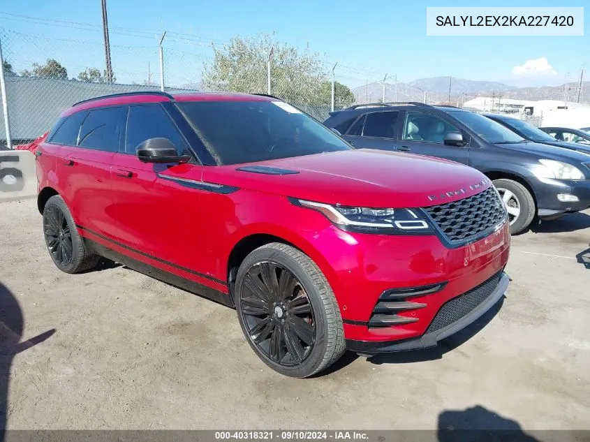 SALYL2EX2KA227420 2019 Land Rover Range Rover Velar P250 R-Dynamic Se