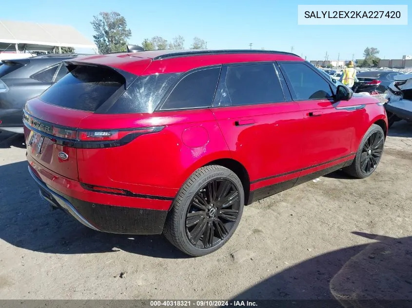 SALYL2EX2KA227420 2019 Land Rover Range Rover Velar P250 R-Dynamic Se