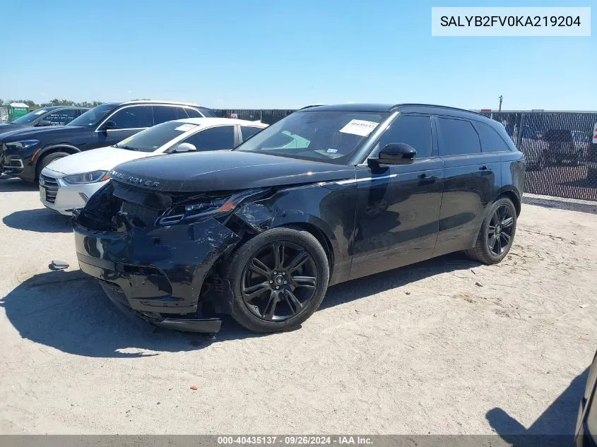 2019 Land Rover Range Rover Velar S VIN: SALYB2FV0KA219204 Lot: 40435137