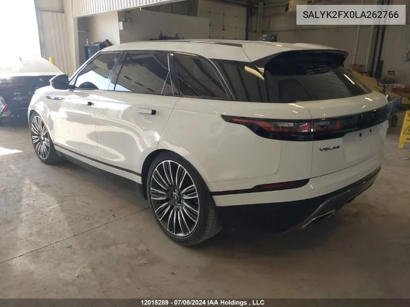 2020 Land Rover Range Rover Velar VIN: SALYK2FX0LA262766 Lot: 12015289