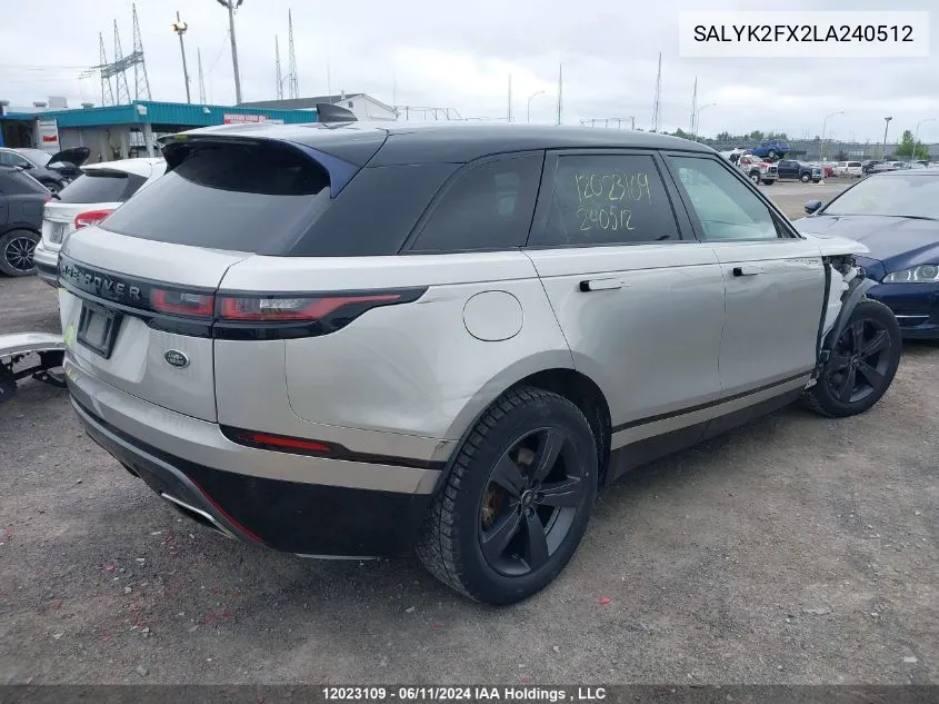 2020 Land Rover Range Rover Velar VIN: SALYK2FX2LA240512 Lot: 12023109