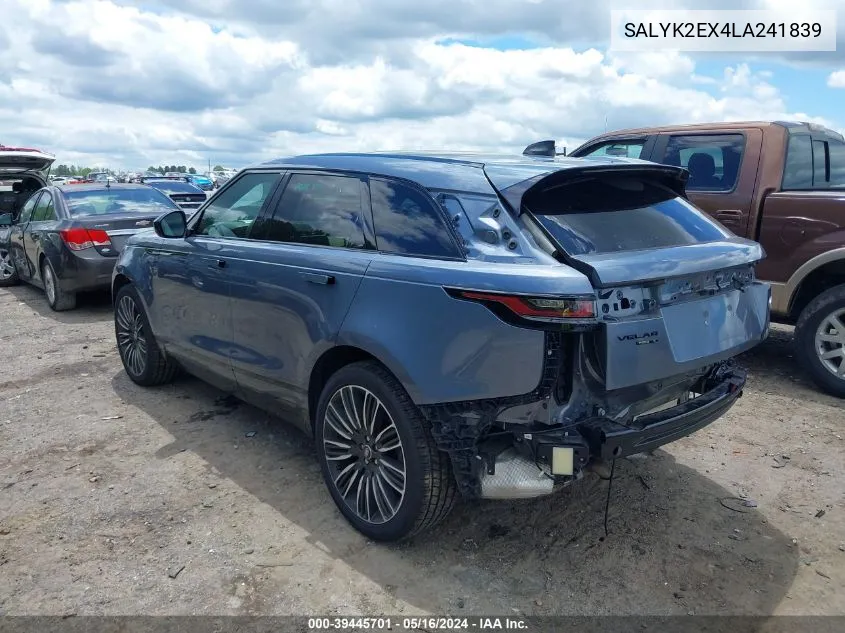 2020 Land Rover Range Rover Velar P250 R-Dynamic S VIN: SALYK2EX4LA241839 Lot: 39445701