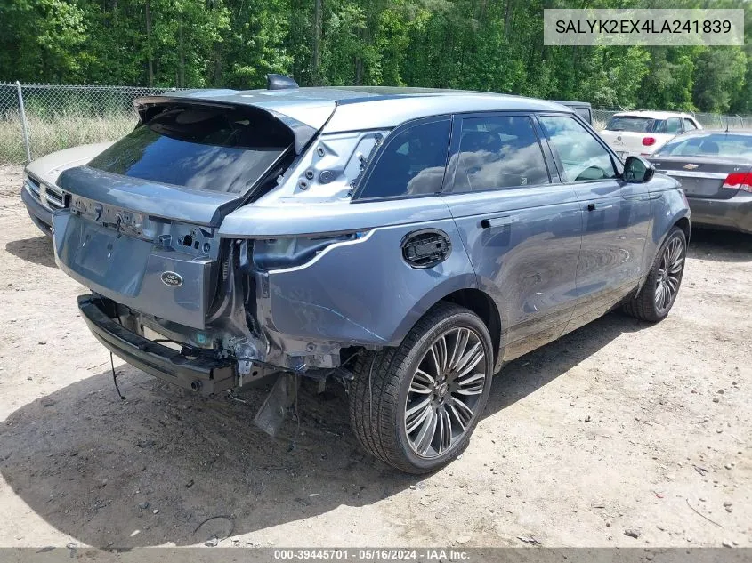 2020 Land Rover Range Rover Velar P250 R-Dynamic S VIN: SALYK2EX4LA241839 Lot: 39445701