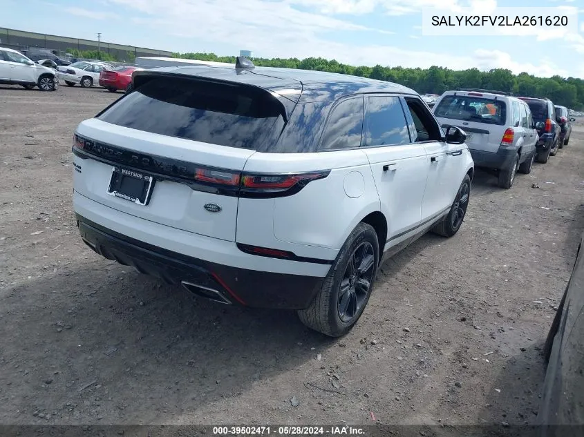 2020 Land Rover Range Rover Velar P340 R-Dynamic S VIN: SALYK2FV2LA261620 Lot: 39502471