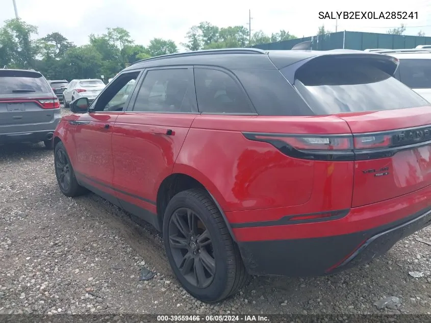 2020 Land Rover Range Rover Velar P250 S VIN: SALYB2EX0LA285241 Lot: 39559466