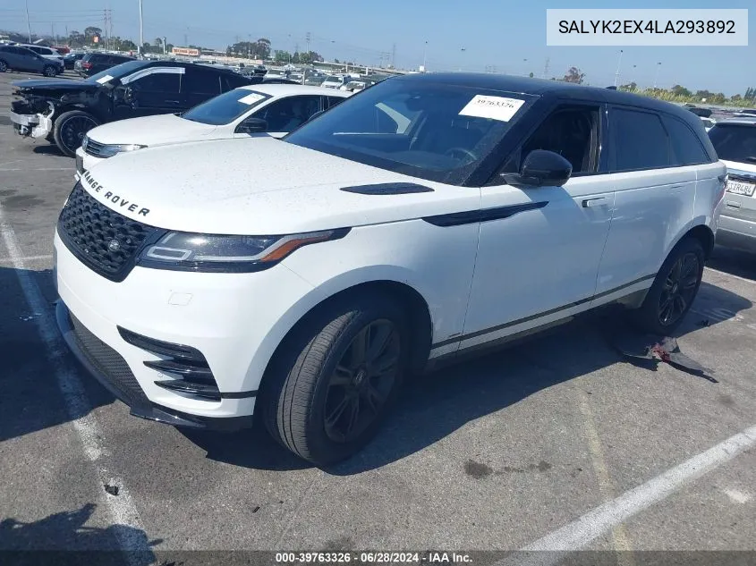 2020 Land Rover Range Rover Velar R-Dynamic S VIN: SALYK2EX4LA293892 Lot: 39763326