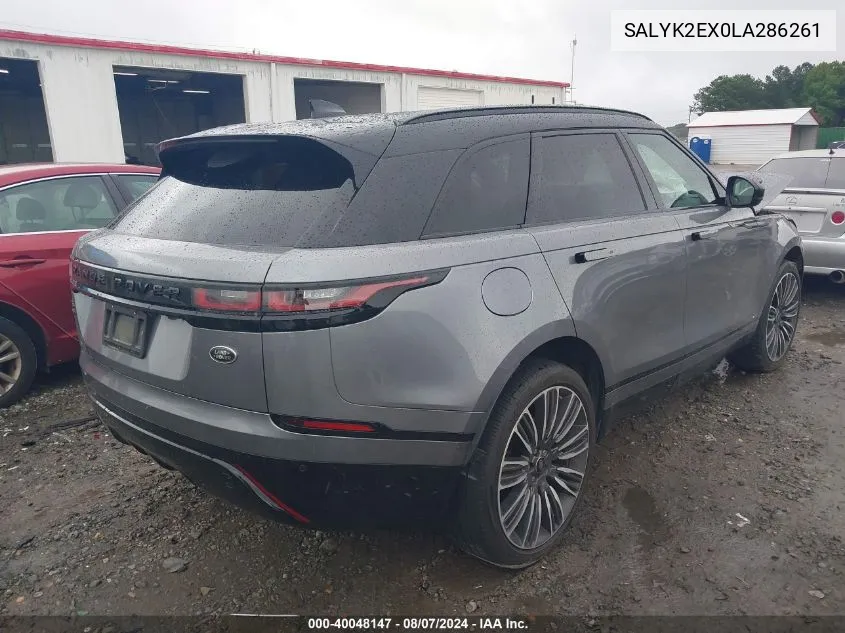 2020 Land Rover Range Rover Velar R-Dynamic S VIN: SALYK2EX0LA286261 Lot: 40048147