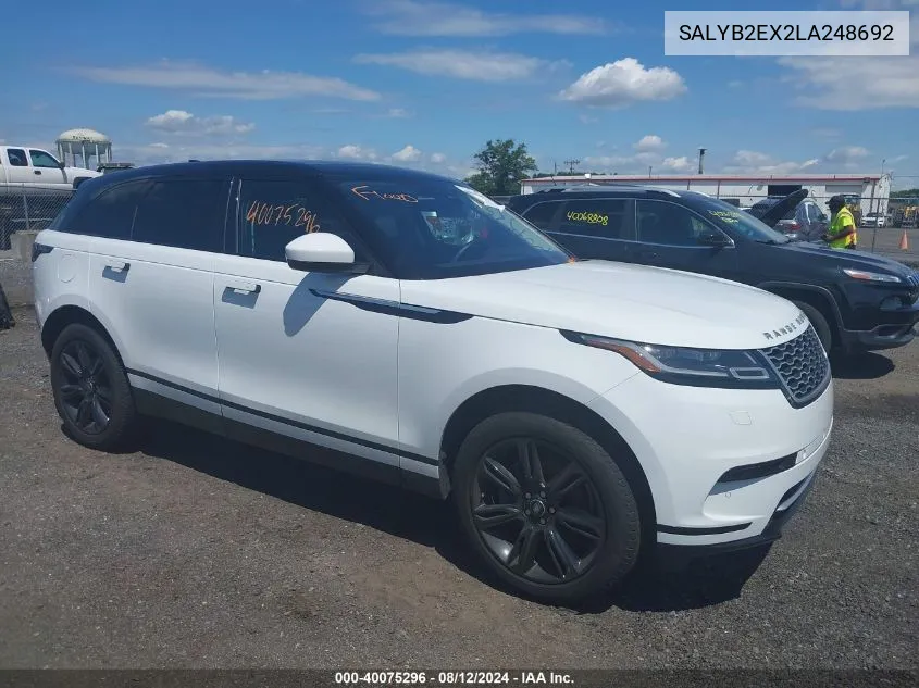 2020 Land Rover Range Rover Velar P250 S VIN: SALYB2EX2LA248692 Lot: 40075296