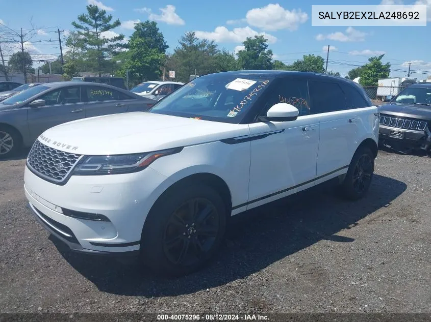 2020 Land Rover Range Rover Velar P250 S VIN: SALYB2EX2LA248692 Lot: 40075296