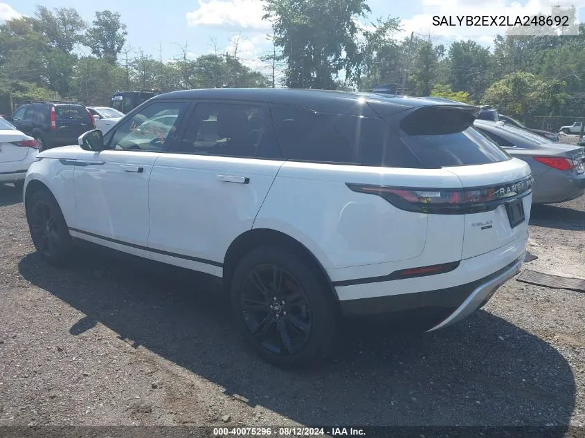 2020 Land Rover Range Rover Velar P250 S VIN: SALYB2EX2LA248692 Lot: 40075296