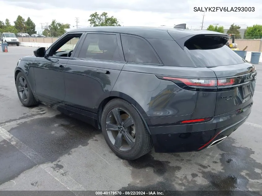 2020 Land Rover Range Rover Velar P340 R-Dynamic S VIN: SALYK2FV6LA293003 Lot: 40179570