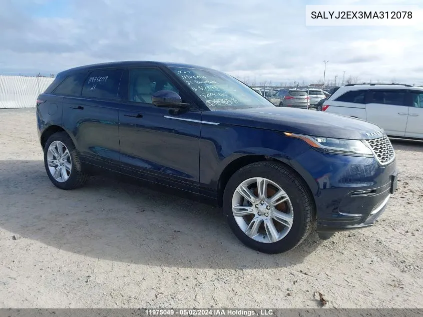 2021 Land Rover Range Rover Velar VIN: SALYJ2EX3MA312078 Lot: 11975049