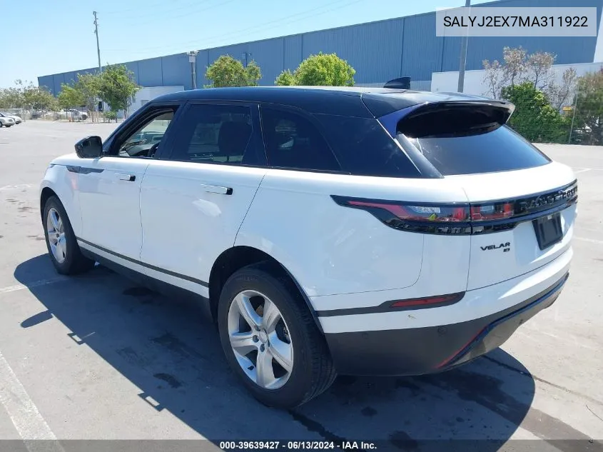 2021 Land Rover Range Rover Velar P250 S VIN: SALYJ2EX7MA311922 Lot: 39639427