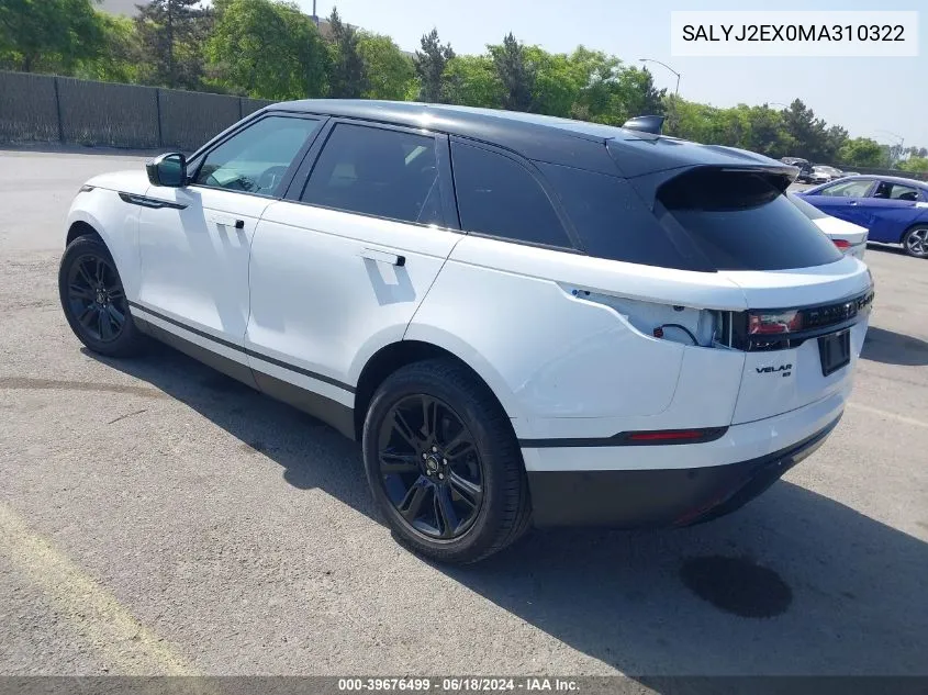 SALYJ2EX0MA310322 2021 Land Rover Range Rover Velar P250 S