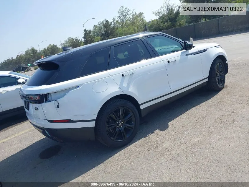 SALYJ2EX0MA310322 2021 Land Rover Range Rover Velar P250 S