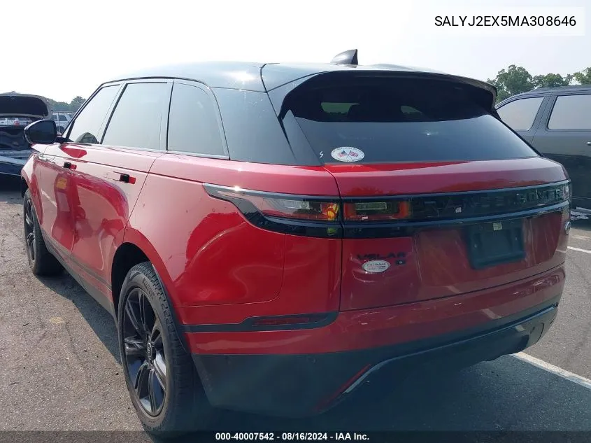 2021 Land Rover Range Rover Velar P250 S VIN: SALYJ2EX5MA308646 Lot: 40007542