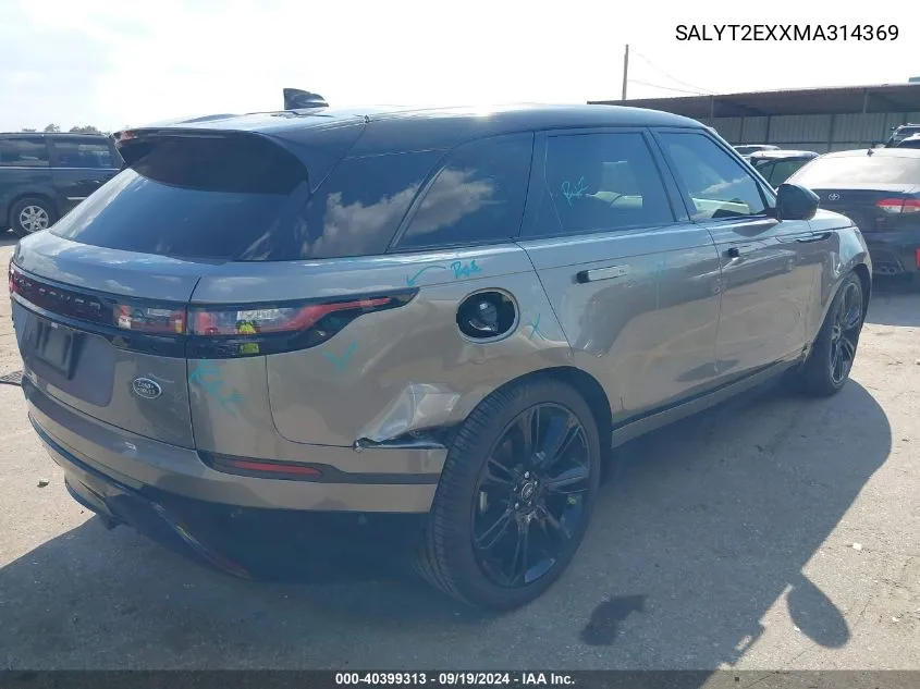 2021 Land Rover Range Rover Velar P250 R-Dynamic S VIN: SALYT2EXXMA314369 Lot: 40399313