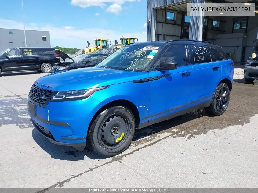 2022 Land Rover Range Rover Velar VIN: SALYJ2EX6NA334691 Lot: 11981297