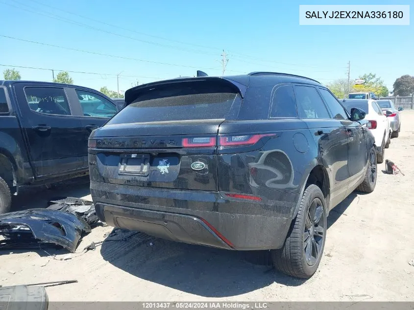 2022 Land Rover Range Rover Velar VIN: SALYJ2EX2NA336180 Lot: 12013437